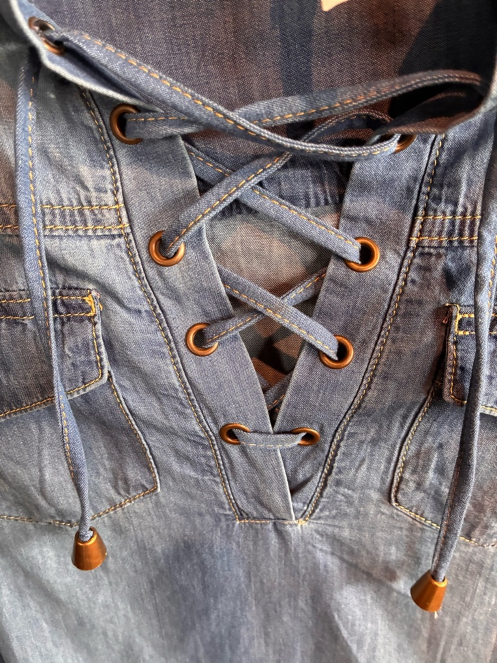 Lace-Up Light Denim Tunic Top - Picture 4 of 6